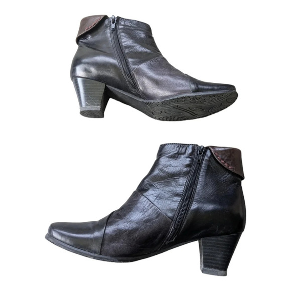 Canal  Grande Leather Ankle Boots Booties Black Brown Patchwork Embroidery 38 - Picture 4 of 10